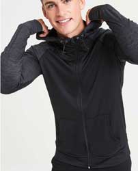  Maglietta T-Shirt maniche lunghe Tecnica Uomo  AWDis con cappuccio regolabile, zip cerniera lunga, polsi con foro per pollice con inserti, etichetta removibile JC057 Mens Cool Contrast Zoodie 602AW2A E3Ssport.it Stampa RicamoE3Ssport  E3S