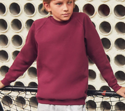  Felpa girocollo Bambino Unisex Fruit of the Loom felpata con polsi e fondo costina tinta unita Kids Classic Raglan Sweat 620390 625FL2B E3Ssport.it Stampa RicamoE3Ssport  E3S