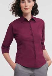  camicia manica 3/4 Donna Russel senza taschino/i, elasticizzata tinta unita 946F Ladies 3/4 Sleeve Easy Care Fitted Shirt 640JZ4D E3Ssport.it Stampa RicamoE3Ssport  E3S