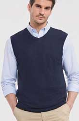  Gilet pullover maglia senza maniche Uomo  Russel scollo V, bordi in costina tinta unita 716M Adults V-Neck Sleeveless Knitted Pullover 651JZ1A E3Ssport.it Stampa RicamoE3Ssport  E3S