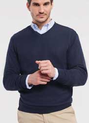  Pullover maglia maniche lunghe Uomo  Russel scollo V, bordi in costina tinta unita 710M Mens V-Neck Knitted Pullover 651JZ2A E3Ssport.it Stampa RicamoE3Ssport  E3S